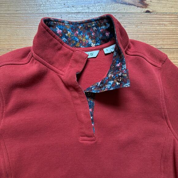 Orvis Signature Softest red floral lined quarter zip sweater SIZE S - Picture 4 of 7